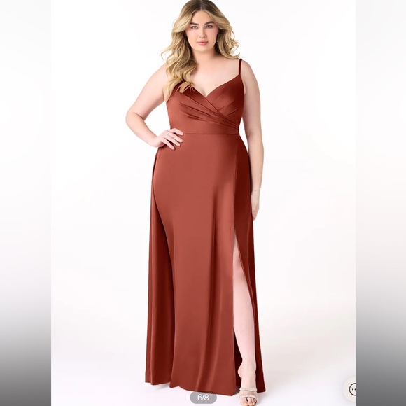 AZAZIE Dalilah Stretch Satin Bridesmaid Dress in Terracotta A20 - Picture 6 of 10